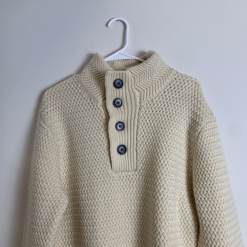 Schott Bros Funnel Neck Military Sweater Cream White Button S View 4